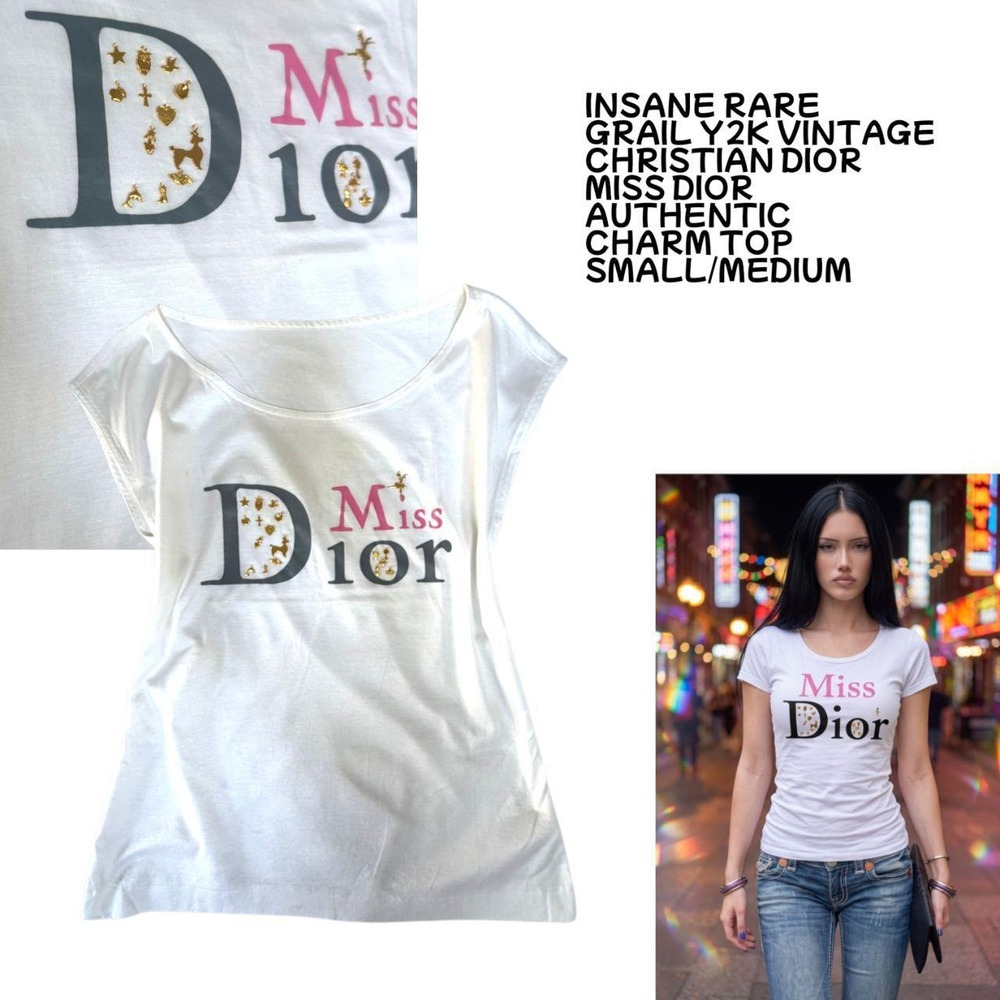 Y2K VTG. CHRISTIAN DIOR Miss Dior Charm Graphic Top Archival Grail Y2K White S/M